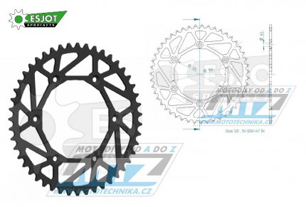 Rozeta ocelov (pevodnk) 0808-47zub ESJOT ULTRALIGHT 50-32041-47L ern - Kawasaki KLX400 + Suzuki DR250 + DR350 + DRZ250 + DRZ400 + RM100 + RM125 + RM250 + RMX250 + RMZ250 + RMZ450 + RMX450 + TSR125 + TSR200