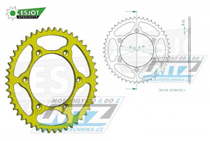 Rozeta ocelov (pevodnk) 0808-48zub ESJOT ULTRALIGHT 50-32041-48-LY lut - Kawasaki KLX400 + Suzuki DR250 + DR350 + DRZ250 + DRZ400 + RM100 + RM125 + RM250 + RMX250 + RMZ250 + RMZ450 + RMX450 + TSR125 + TSR200