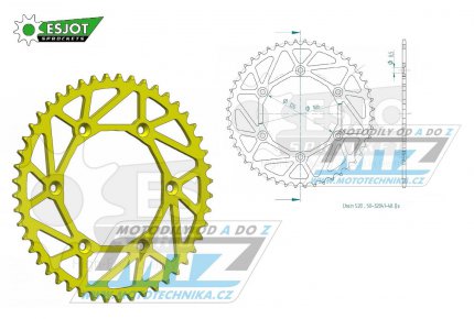 Rozeta ocelov (pevodnk) 0808-48zub ESJOT ULTRALIGHT 50-32041-48LY lut - Kawasaki KLX400 + Suzuki DR250 + DR350 + DRZ250 + DRZ400 + RM100 + RM125 + RM250 + RMX250 + RMZ250 + RMZ450 + RMX450 + TSR125 + TSR200