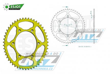Rozeta ocelov (pevodnk) 0808-50zub ESJOT ULTRALIGHT 50-32041-50-LY lut - Kawasaki KLX400 + Suzuki DR250 + DR350 + DRZ250 + DRZ400 + RM100 + RM125 + RM250 + RMX250 + RMZ250 + RMZ450 + RMX450 + TSR125 + TSR200