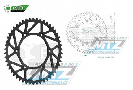 Rozeta ocelov (pevodnk) 0808-50zub ESJOT ULTRALIGHT 50-32041-50L ern - Kawasaki KLX400 + Suzuki DR250 + DR350 + DRZ250 + DRZ400 + RM100 + RM125 + RM250 + RMX250 + RMZ250 + RMZ450 + RMX450 + TSR125 + TSR200