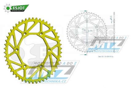 Rozeta ocelov (pevodnk) 0808-50zub ESJOT ULTRALIGHT 50-32041-50LY lut - Kawasaki KLX400 + Suzuki DR250 + DR350 + DRZ250 + DRZ400 + RM100 + RM125 + RM250 + RMX250 + RMZ250 + RMZ450 + RMX450 + TSR125 + TSR200