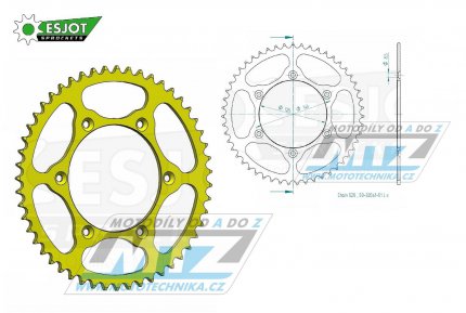 Rozeta ocelov (pevodnk) 0808-51zub ESJOT ULTRALIGHT 50-32041-51-LY lut - Kawasaki KLX400 + Suzuki DR250 + DR350 + DRZ250 + DRZ400 + RM100 + RM125 + RM250 + RMX250 + RMZ250 + RMZ450 + RMX450 + TSR125 + TSR200