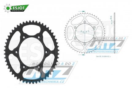 Rozeta ocelov (pevodnk) 0808-52zub ESJOT ULTRALIGHT 50-32041-52-L ern - Kawasaki KLX400 + Suzuki DR250 + DR350 + DRZ250 + DRZ400 + RM100 + RM125 + RM250 + RMX250 + RMZ250 + RMZ450 + RMX450 + TSR125 + TSR200