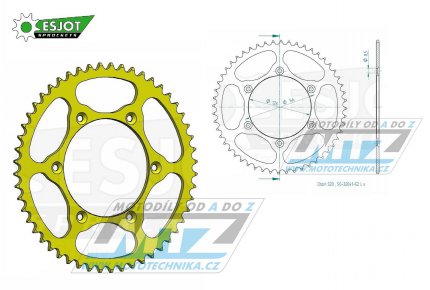 Rozeta ocelov (pevodnk) 0808-52zub ESJOT ULTRALIGHT 50-32041-52-LY lut - Kawasaki KLX400 + Suzuki DR250 + DR350 + DRZ250 + DRZ400 + RM100 + RM125 + RM250 + RMX250 + RMZ250 + RMZ450 + RMX450 + TSR125 + TSR200