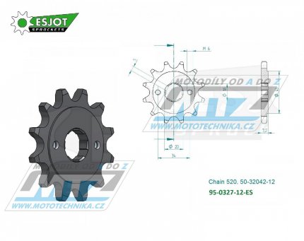 Koleko etzov (pastorek) 0327-12zub ESJOT 50-32042-12 - Honda CRM125 + NSR125R + VT125C Shadow + XL125V Varadero + CRF150F + CRF230F + XR250R + CBX250H + XR250L + NSR125R + Kymco 50MXer + 50MXU