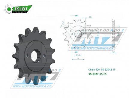 Koleko etzov (pastorek) 0327-15zub ESJOT 50-32042-15 - Honda CRM125 + NSR125R + VT125C Shadow + XL125V Varadero + CRF150F + CRF230F + XR250R + CBX250H + XR250L + NSR125R + Kymco 50MXer + 50MXU