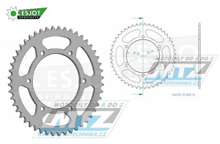 Rozeta ocelov (pevodnk) 0855-48zub ESJOT 50-32042-48 - Yamaha DT250 MX + MT03 + XJ600 S Diversion + XJ600N + XT660R + XT660 X Super Motard + XTZ660 Z Tenere + XTZ750 Super Tenere
