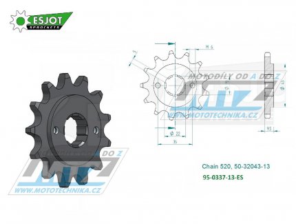 Koleko etzov (pastorek) 0337-13zub ESJOT 50-32043-13 - Honda ATC250R + TRX250R + CR250R + CR450RB + CR480R + CR500R