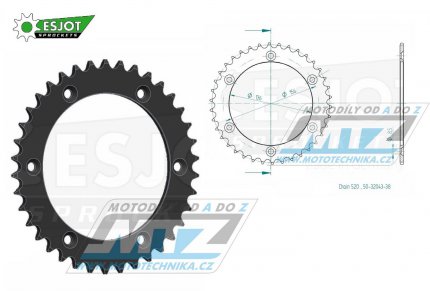 Rozeta ocelov (pevodnk) 0822-38zub ESJOT 50-32043-38 (ern) - Husqvarna CR+WR+TC+TE+WRE+TXC+SM+SMR + Suzuki DR350+DRZ400 + Cagiva WMX + Gas-Gas EC+ECF+XC+Ranger + Beta RR + Sherco SE+SEF + Rieju MR+XC+Ranger