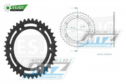 Rozeta ocelov (pevodnk) 0822-40zub ESJOT 50-32043-40 (ern) - Husqvarna CR+WR+TC+TE+WRE+TXC+SM+SMR + Suzuki DR350+DRZ400 + Cagiva WMX + Gas-Gas EC+ECF+XC+Ranger + Beta RR + Sherco SE+SEF + Rieju MR+XC+Ranger