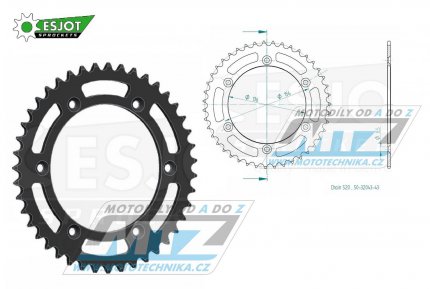 Rozeta ocelov (pevodnk) 0822-43zub ESJOT 50-32043-43 (ern) - Husqvarna CR+WR+TC+TE+WRE+TXC+SM+SMR + Suzuki DR350+DRZ400 + Cagiva WMX + Gas-Gas EC+ECF+XC+Ranger + Beta RR + Sherco SE+SEF + Rieju MR+XC+Ranger