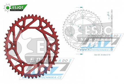 Rozeta ocelov (pevodnk) 0822-47zub ESJOT ULTRALIGHT 50-32043-47LR Offroad (erven) - Husqvarna CR+WR+TC+TE+WRE+TXC+SM+SMR + Suzuki DR350+DRZ400 + Cagiva WMX + Gas-Gas EC+ECF+XC+Ranger + Beta RR + Sherco SE+SEF + Rieju MR+XC+Ranger