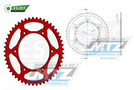 Rozeta ocelov (pevodnk) 0822-49zub ESJOT ULTRALIGHT 50-32043-49-LR Offroad (erven) - Husqvarna CR+WR+TC+TE+WRE+TXC+SM+SMR + Suzuki DR350+DRZ400 + Cagiva WMX + Gas-Gas EC+ECF+XC+Ranger + Beta RR + Sherco SE+SEF + Rieju MR+XC+Ranger