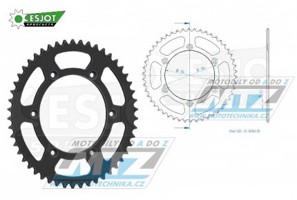 Rozeta ocelov (pevodnk) 0822-50zub ESJOT 50-32043-50 (ern) - Husqvarna CR+WR+TC+TE+WRE+TXC+SM+SMR + Suzuki DR350+DRZ400 + Cagiva WMX + Gas-Gas EC+ECF+XC+Ranger + Beta RR + Sherco SE+SEF + Rieju MR+XC+Ranger