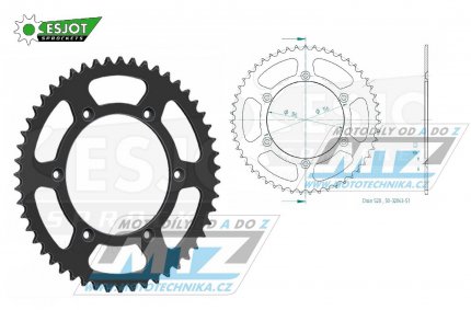 Rozeta ocelov (pevodnk) 0822-51zub ESJOT 50-32043-51 (ern) - Husqvarna CR+WR+TC+TE+WRE+TXC+SM+SMR + Suzuki DR350+DRZ400 + Cagiva WMX + Gas-Gas EC+ECF+XC+Ranger + Beta RR + Sherco SE+SEF + Rieju MR+XC+Ranger