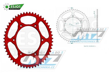 Rozeta ocelov (pevodnk) 0822-52zub ESJOT ULTRALIGHT 50-32043-52-LR Offroad (erven) - Husqvarna CR+WR+TC+TE+WRE+TXC+SM+SMR + Suzuki DR350+DRZ400 + Cagiva WMX + Gas-Gas EC+ECF+XC+Ranger + Beta RR + Sherco SE+SEF + Rieju MR+XC+Ranger