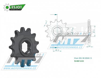 Koleko etzov (pastorek) 0507-13zub ESJOT 50-32045-13 - Kawasaki KX250+KX420+KX500 + Kawasaki KDX250+KDX400+KDX450+KE250 + KLT200+KXT250 Tecate + Husqvarna CR250+CR360 + WR250+WR360 + Cagiva WMX250