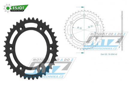 Rozeta ocelov (pevodnk) 0210-40zub ESJOT 50-32045-40 (ern) - Honda CR125+CR250+CR500 + CRF250R+CRF250X+CRF450R+CRF450X+CRF450RX+CRF450L + CRM250+CRF150F + CRF230F / 03-19 + XR250S+XL250S+XL250 + XR250R+XR400R / 96-04 + XR650R / 00-07