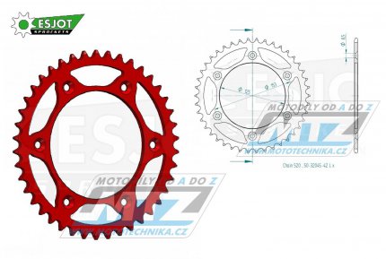 Rozeta ocelov (pevodnk) 0210-42zub ESJOT ULTRALIGHT 50-32045-42-LR Offroad (erven) - Honda CR125+CR250+CR500+CRF250R+CRF250X+CRF450R+CRF450X+CRF450RX +CRF450L + CRM250+CRF150F + CRF230F / 03-19 + XR250S+XL250S+XL250 + XR250R+XR400R / 96-04 + XR