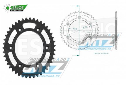 Rozeta ocelov (pevodnk) 0210-43zub ESJOT 50-32045-43 (ern) - Honda CR125+CR250+CR500 + CRF250R+CRF250X+CRF450R+CRF450X+CRF450RX+CRF450L + CRM250+CRF150F + CRF230F / 03-19 + XR250S+XL250S+XL250 + XR250R+XR400R / 96-04 + XR650R / 00-07