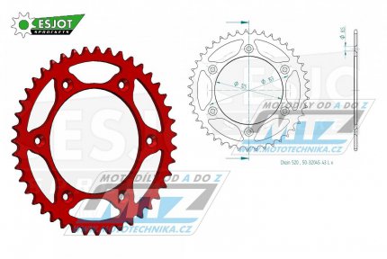 Rozeta ocelov (pevodnk) 0210-43zub ESJOT ULTRALIGHT 50-32045-43-LR Offroad (erven) - Honda CR125+CR250+CR500+CRF250R+CRF250X+CRF450R+CRF450X+CRF450RX +CRF450L + CRM250+CRF150F + CRF230F / 03-19 + XR250S+XL250S+XL250 + XR250R+XR400R / 96-04 + XR