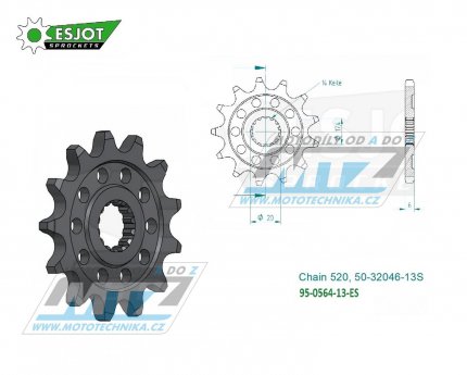 Koleko etzov (pastorek) 0564-13zub ESJOT 50-32046-13S - Yamaha YZ125 / 87-04 + XVS125 Dragstar + DT200R+WR200 + Gas-Gas EC125