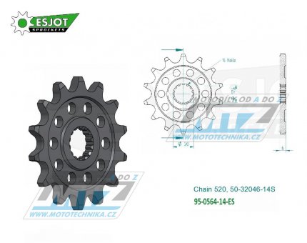 Koleko etzov (pastorek) 0564-14zub ESJOT 50-32046-14S - Yamaha YZ125 / 87-04 + XVS125 Dragstar + DT200R+WR200 + Gas-Gas EC125