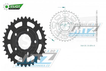 Rozeta ocelov (pevodnk) 0604-35zub ESJOT 50-32046-35 - Honda CRM125 + NSR125RK + NSR125R-R + NSR125R + Gilera 125MX + 125R + 125SP + 125 Crono + 125XR