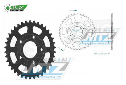 Rozeta ocelov (pevodnk) 0604-38zub ESJOT 50-32046-38 - Honda CRM125 + NSR125RK + NSR125R-R + NSR125R + Gilera 125MX + 125R + 125SP + 125 Crono + 125XR