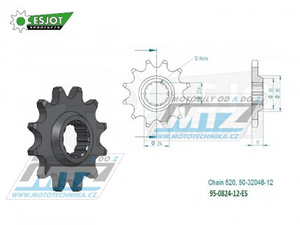 Koleko etzov (pastorek) 0824-12zub ESJOT 50-32048-12 - Husqvarna TE250+TE310+TE410+TE450+TE510+TE570+TE610 + TE410E+TE610E + TC250+TC450+TC510+TC570+TC610 + SMR450+SMR510+SMR530+SMR570+SMR630 + SM610+SM630