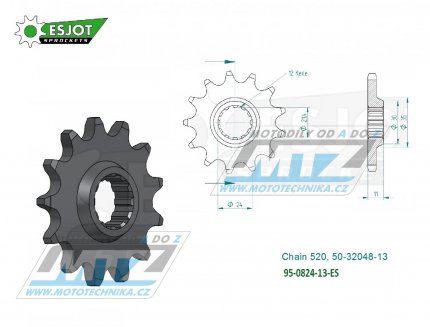 Koleko etzov (pastorek) 0824-13zub ESJOT 50-32048-13 - Husqvarna TE250+TE310+TE410+TE450+TE510+TE570+TE610 + TE410E+TE610E + TC250+TC450+TC510+TC570+TC610 + SMR450+SMR510+SMR530+SMR570+SMR630 + SM610+SM630