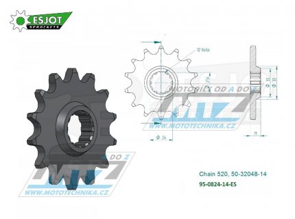 Koleko etzov (pastorek) 0824-14zub ESJOT 50-32048-14 - Husqvarna TE250+TE310+TE410+TE450+TE510+TE570+TE610 + TE410E+TE610E + TC250+TC450+TC510+TC570+TC610 + SMR450+SMR510+SMR530+SMR570+SMR630 + SM610+SM630