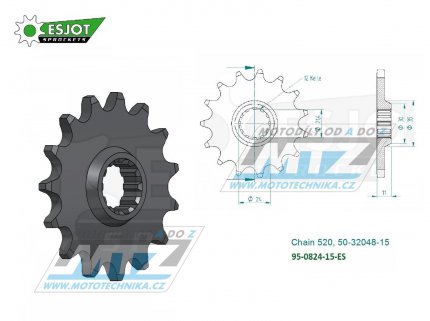 Koleko etzov (pastorek) 0824-15zub ESJOT 50-32048-15 - Husqvarna TE250+TE310+TE410+TE450+TE510+TE570+TE610 + TE410E+TE610E + TC250+TC450+TC510+TC570+TC610 + SMR450+SMR510+SMR530+SMR570+SMR630 + SM610+SM630