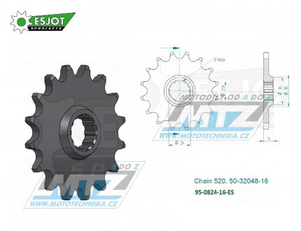 Koleko etzov (pastorek) 0824-16zub ESJOT 50-32048-16 - Husqvarna TE250+TE310+TE410+TE450+TE510+TE570+TE610 + TE410E+TE610E + TC250+TC450+TC510+TC570+TC610 + SMR450+SMR510+SMR530+SMR570+SMR630 + SM610+SM630