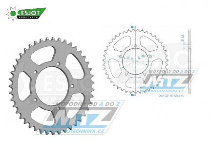 Rozeta ocelov (pevodnk) 0018-45zub ESJOT 50-32048-45 - Aprilia 125 Tuareg + MZ (MuZ) 600 Sport + MUZ 660 Scorpion + 660 Trouper + 660 Tour + 660 Traveller