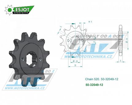 Koleko etzov (pastorek) 32049-12zub ESJOT 50-32049-12 - Cagiva 125 WMX / 89-92