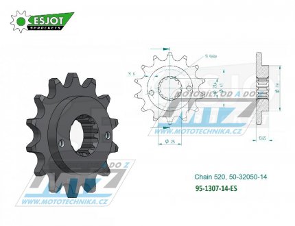 Koleko etzov (pastorek) 1307-14zub ESJOT 50-32050-14 - Honda XR650R + Kawasaki ZX6R Ninja + ZX6RR Ninja