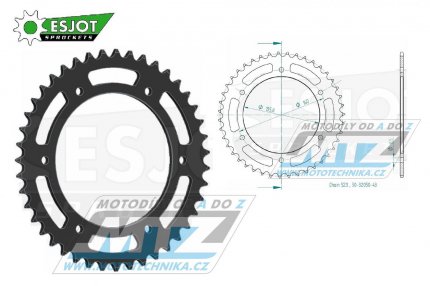 Rozeta ocelov (pevodnk) 0005-43zub ESJOT 50-32050-43 - Aprilia 650 Pegaso / 92-04 + Moto 6.5 + 350ETX+125ETX+125MX + BMW F650 / 94-07 + F650 Funduro / 96-00 + F650ST Strada / 98-00 + F650 Dakar + F650GS / 99-07 + G650GS+G310GS + Gilera + Beta Alp