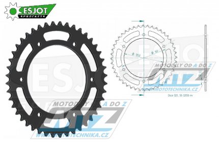 Rozeta ocelov (pevodnk) 0005-44zub ESJOT 50-32050-44 - Aprilia 650 Pegaso / 92-04 + Moto 6.5 + 350ETX+125ETX+125MX + BMW F650 / 94-07 + F650 Funduro / 96-00 + F650ST Strada / 98-00 + F650 Dakar + F650GS / 99-07 + G650GS+G310GS + Gilera + Beta Alp