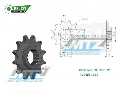 Koleko etzov (pastorek) 1902-12zub ESJOT 50-32051-12 - KTM LC4 350+400+600+620+625+640 + 400+620+640 Duke + 625+660 SMC + 690 Enduro+690Duke+690SMC + 790+890 Adventure + 790+890 Duke + Husqvarna 701 Enduro+Supermoto + 701 Svartpilen+Vitpilen