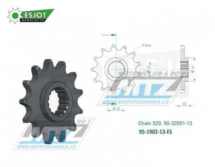 Koleko etzov (pastorek) 1902-13zub ESJOT 50-32051-13 - KTM LC4 350+400+600+620+625+640 + 400+620+640 Duke + 625+660 SMC + 690 Enduro+690Duke+690SMC + 790+890 Adventure + 790+890 Duke + Husqvarna 701 Enduro+Supermoto + 701 Svartpilen+Vitpilen