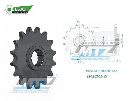 Koleko etzov (pastorek) 1902-16zub ESJOT 50-32051-16 - KTM LC4 350+400+600+620+625+640 + 400+620+640 Duke + 625+660 SMC + 690 Enduro+690Duke+690SMC + 790+890 Adventure + 790+890 Duke + Husqvarna 701 Enduro+Supermoto + 701 Svartpilen+Vitpilen