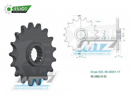 Koleko etzov (pastorek) 1902-17zub ESJOT 50-32051-17 - KTM LC4 350+400+600+620+625+640 + 400+620+640 Duke + 625+660 SMC + 690 Enduro+690Duke+690SMC + 790+890 Adventure + 790+890 Duke + Husqvarna 701 Enduro+Supermoto + 701 Svartpilen+Vitpilen