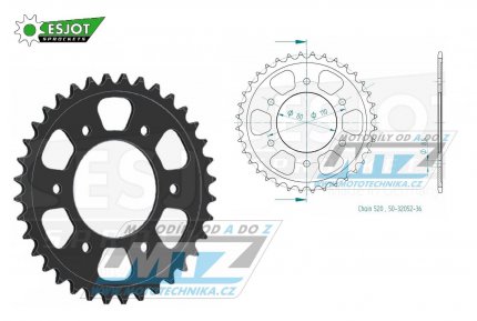 Rozeta ocelov (pevodnk) 0019-36zub ESJOT 50-32052-36 - Aprilia 125 AFI Europa+125 AFI Futura / 90-93 + 125 AFI Replica / 88-92 + 125 AFI Sintesi / 88-89 + 125 AFI Sport / 93 + 125 AFI Sport Pro / 92-93 + 125 AFI Super Sport / 88-90