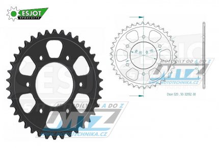 Rozeta ocelov (pevodnk) 0019-38zub ESJOT 50-32052-38 - Aprilia 125 AFI Europa+125 AFI Futura / 90-93 + 125 AFI Replica / 88-92 + 125 AFI Sintesi / 88-89 + 125 AFI Sport / 93 + 125 AFI Sport Pro / 92-93 + 125 AFI Super Sport / 88-90