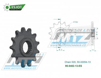 Koleko etzov (pastorek) 0402-13zub ESJOT 50-32054-13 - BMW F650+F650 Dakar+Funduro + F650ST Strada + G650GS+650 Xchallenge+650 Xcountry+650 Xmoto + Aprilia 650 Pegaso+125 Tuareg+250 Tuareg+125ETX+350ETX + Husqvarna TR650 Terra+Strada + Bombardie