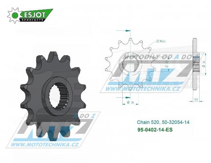 Koleko etzov (pastorek) 0402-14zub ESJOT 50-32054-14 - BMW F650+F650 Dakar+Funduro + F650ST Strada + G650GS+650 Xchallenge+650 Xcountry+650 Xmoto + Aprilia 650 Pegaso+125 Tuareg+250 Tuareg+125ETX+350ETX + Husqvarna TR650 Terra+Strada + Bombardie