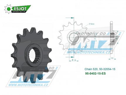 Koleko etzov (pastorek) 0402-15zub ESJOT 50-32054-15 - BMW F650+F650 Dakar+Funduro + F650ST Strada + G650GS+650 Xchallenge+650 Xcountry+650 Xmoto + Aprilia 650 Pegaso+125 Tuareg+250 Tuareg+125ETX+350ETX + Husqvarna TR650 Terra+Strada + Bombardie