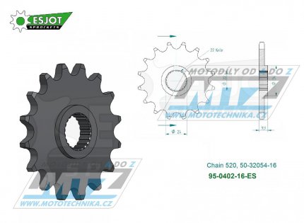 Koleko etzov (pastorek) 0402-16zub ESJOT 50-32054-16 - BMW F650+F650 Dakar+Funduro + F650ST Strada + G650GS+650 Xchallenge+650 Xcountry+650 Xmoto + Aprilia 650 Pegaso+125 Tuareg+250 Tuareg+125ETX+350ETX + Husqvarna TR650 Terra+Strada + Bombardie